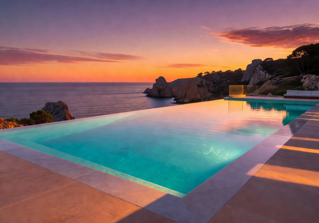 Heated infinity pool overlooking the Spanish coastline