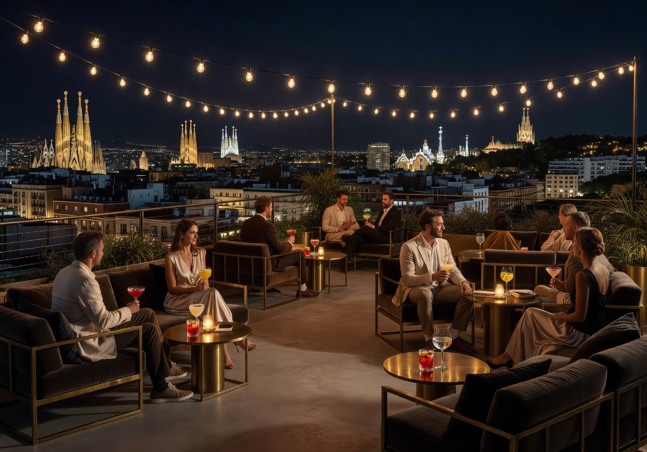Barcelona rooftop cocktail lounge night