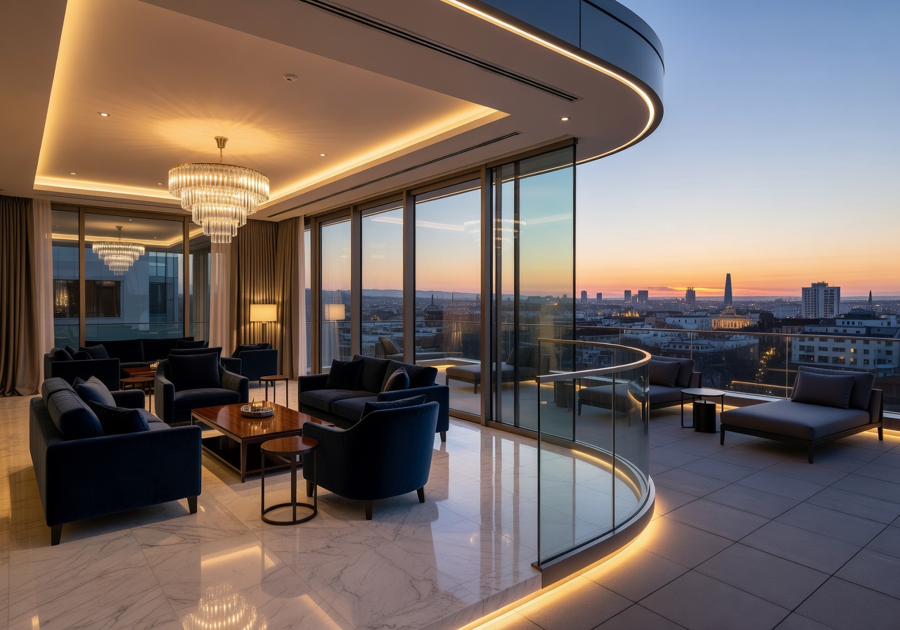 Casino Gran Madrid Resort executive suite with rooftop skyline lounge