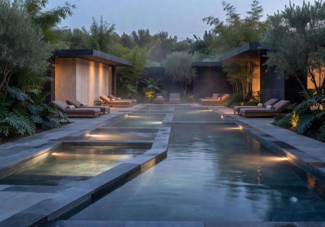 Luxury hydrotherapy circuit with thermal pools