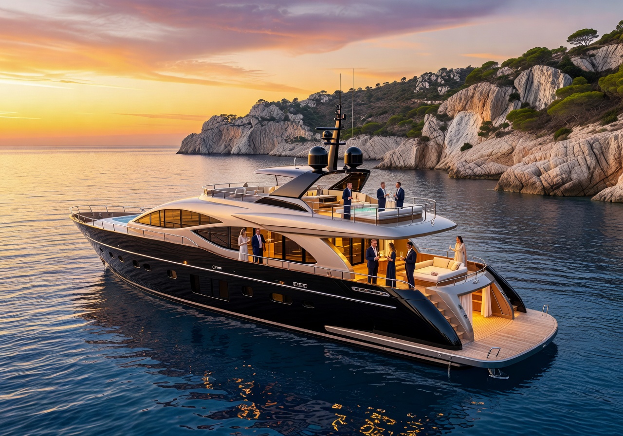 Luxury yacht evening in the Mediterranean