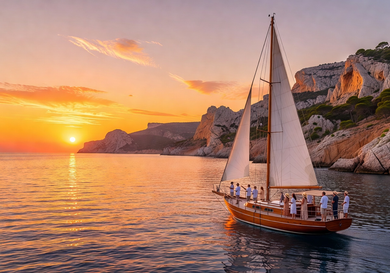 Mediterranean sunset cruise along Spanish coast
