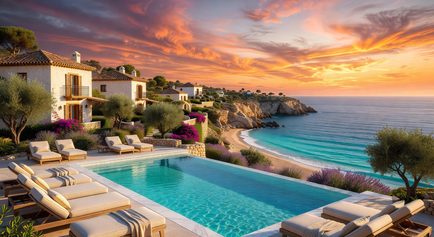 Spain luxury resort sunset coastal view